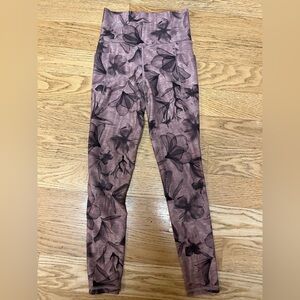 Athleta Mauve Leggings with Black Floral Overlay
